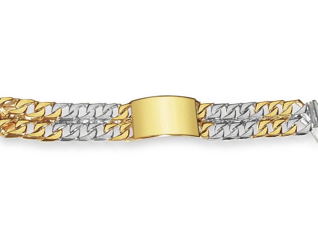 ID Curb Solid White/Yellow/Rose Gold Handmade Bracelet , 27mm, 6.5-10 Inch