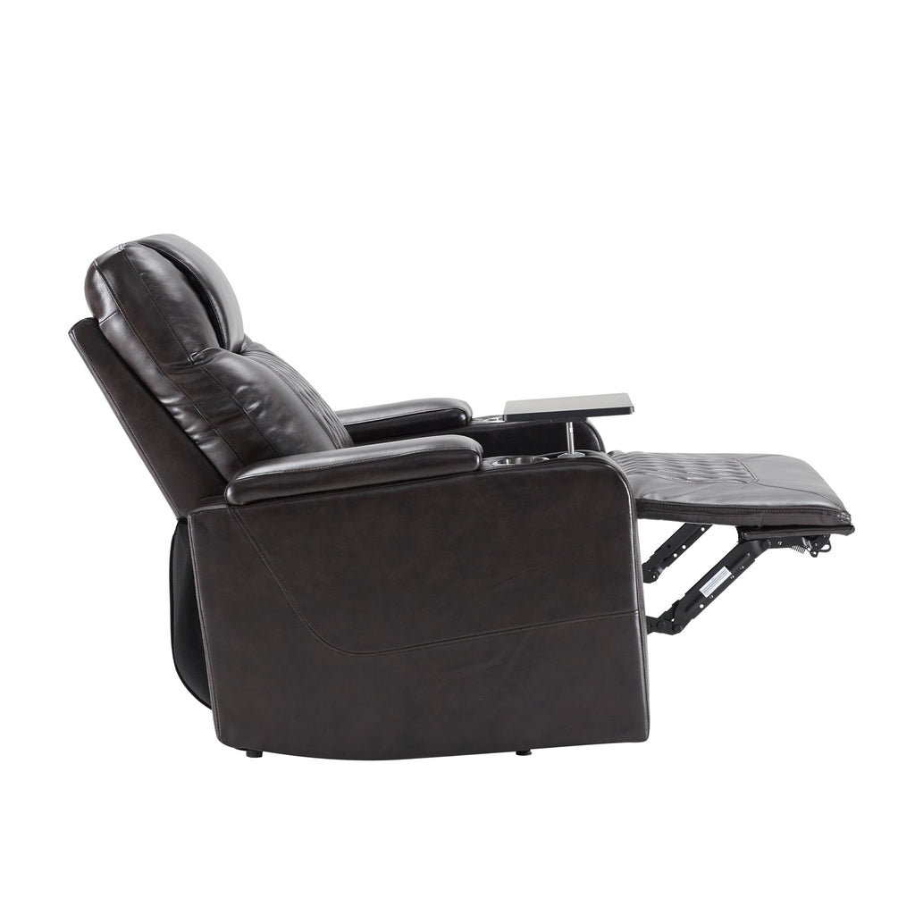 Power Motion Recliner with USB Charging Port, Hidden Arm Storage, and 360° Swivel Tray Table, Black PU Leather