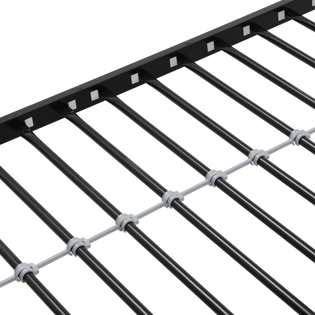 Modern Twin Over Full Metal Bunk Bed with 2-Side Ladder, Full-Length Guardrail, No Box Spring Needed, Black & Brown