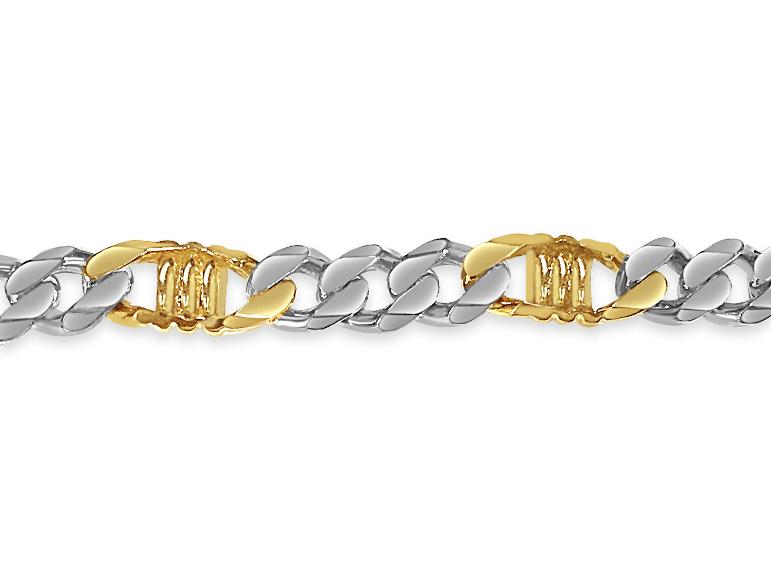 Curb & Bar Solid White/Yellow/Rose Gold Handmade Necklace , 11mm, 16-30 Inch