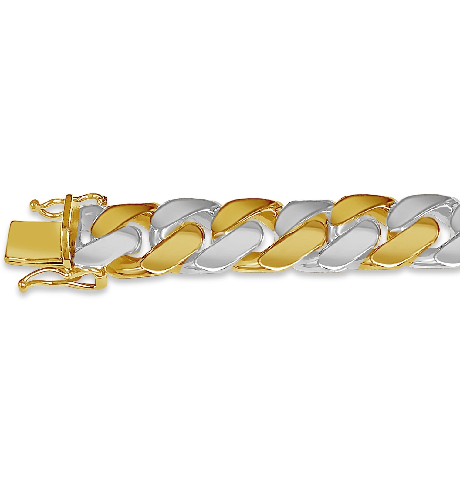 ID Curb Solid White/Yellow/Rose Gold Handmade Bracelet , 13mm, 6.5-10 Inch