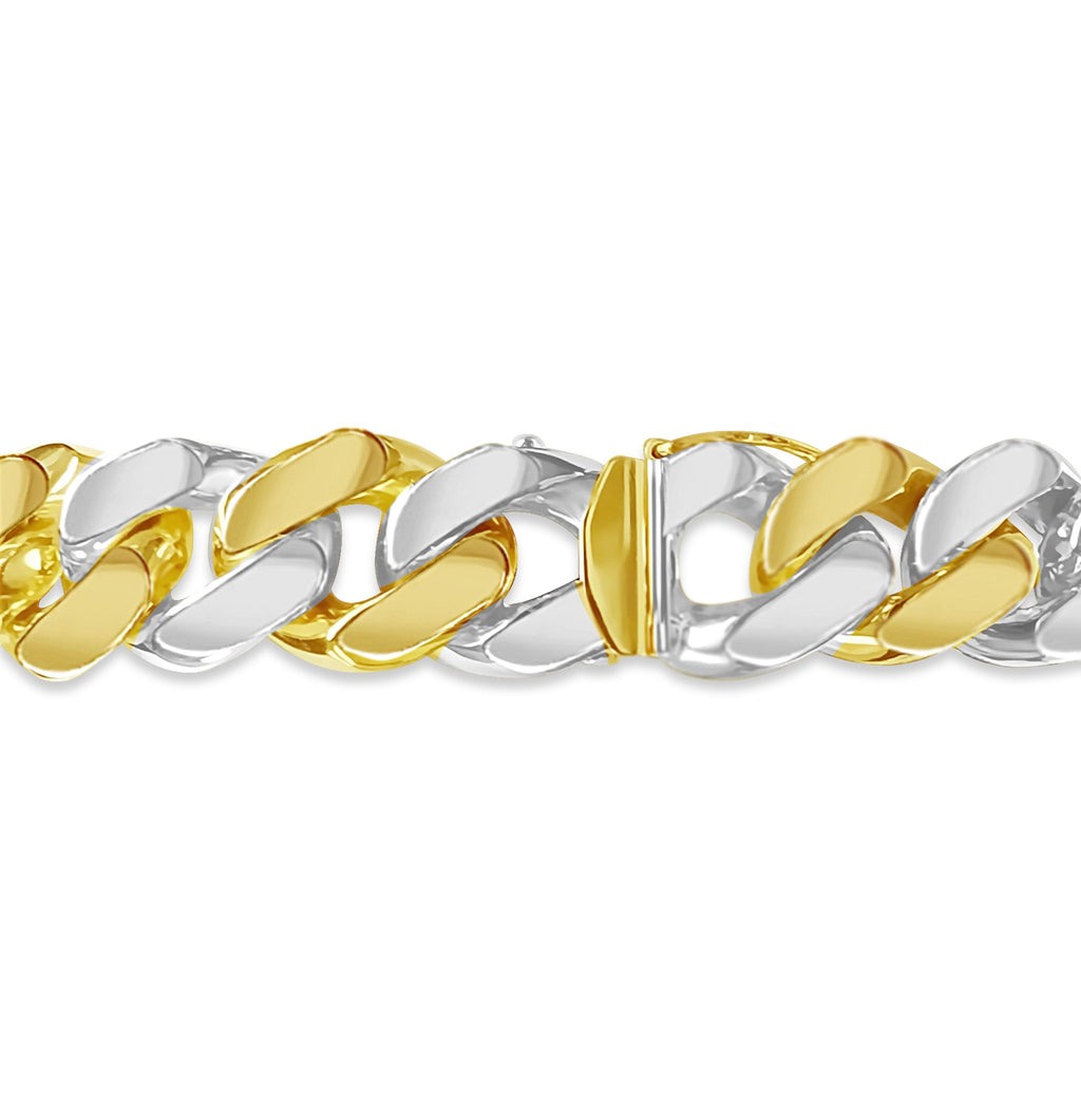 ID Curb Solid White/Yellow/Rose Gold Handmade Bracelet , 15mm, 6.5-10 Inch
