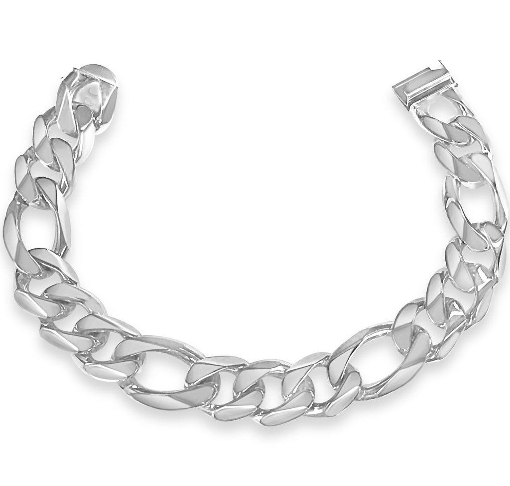 Figaro Solid White/Yellow/Rose Gold Handmade Bracelet , 18mm, 6.5-10 Inch