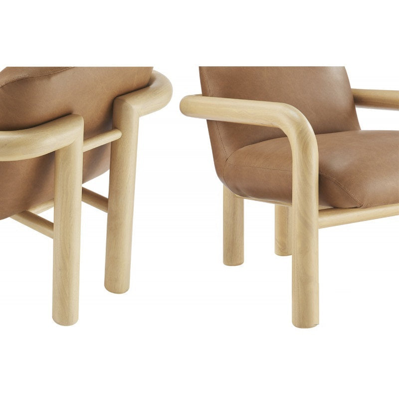 Modern Natural Wood Frame Faux Leather 1pc Accent Chair, Living Room Upholstered Armchair
