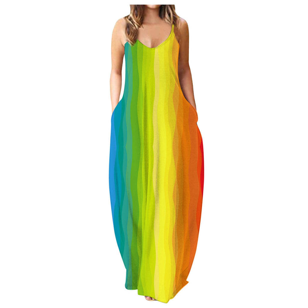 Casual Print Plus Size Sling Long Dress