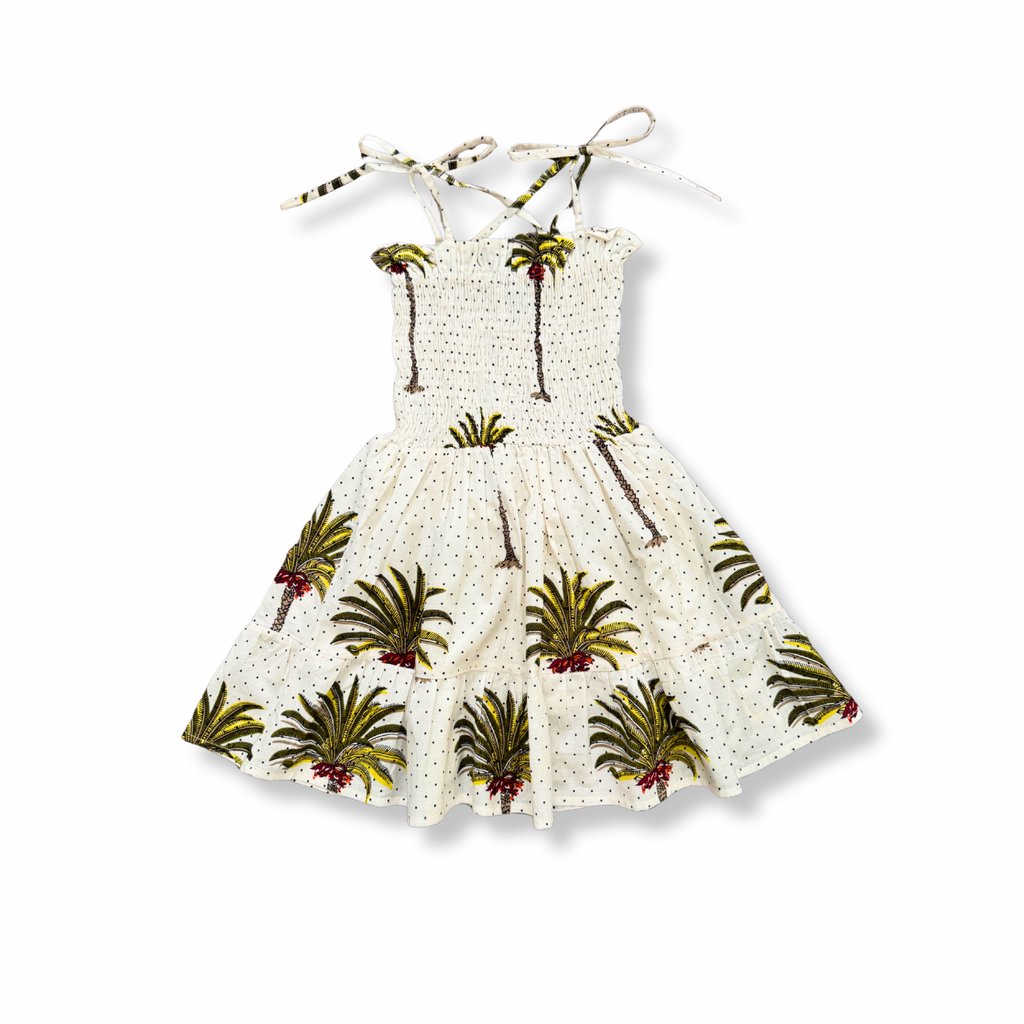 Sunny Smock Dress | Kids | Green Palm Polka