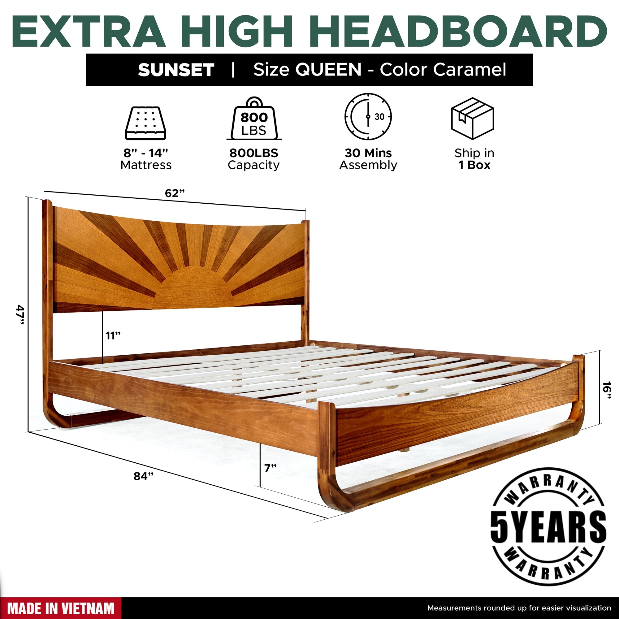 Rorns Sunset Platform Bed Frame With Headboard for Ultimate Bedroom Style