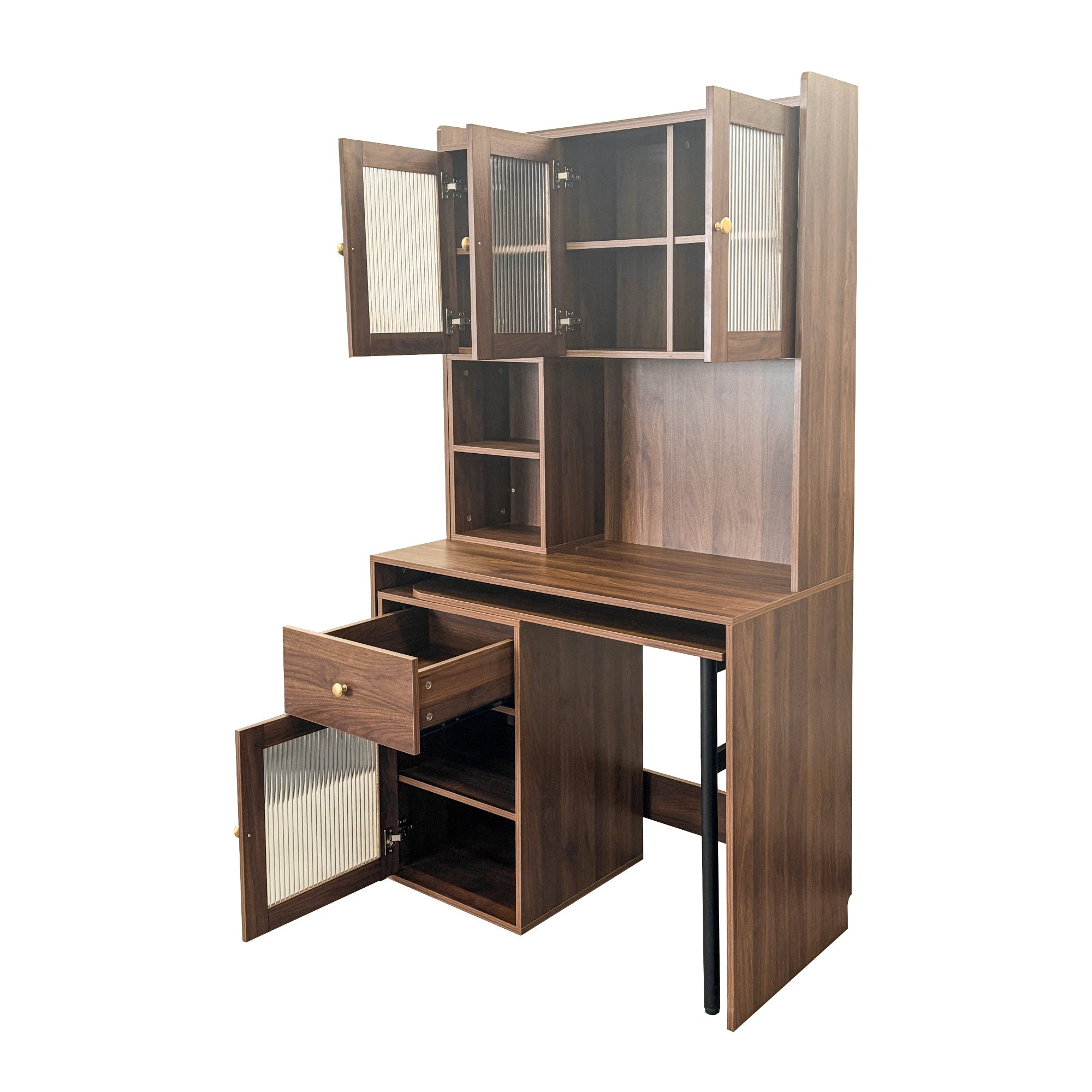 Computer Desk with glass door for Home Office or Study desk,  Bookshelf & Hutch, Computer Desk with 90 Degree Rotating Desktop,Large Working Space