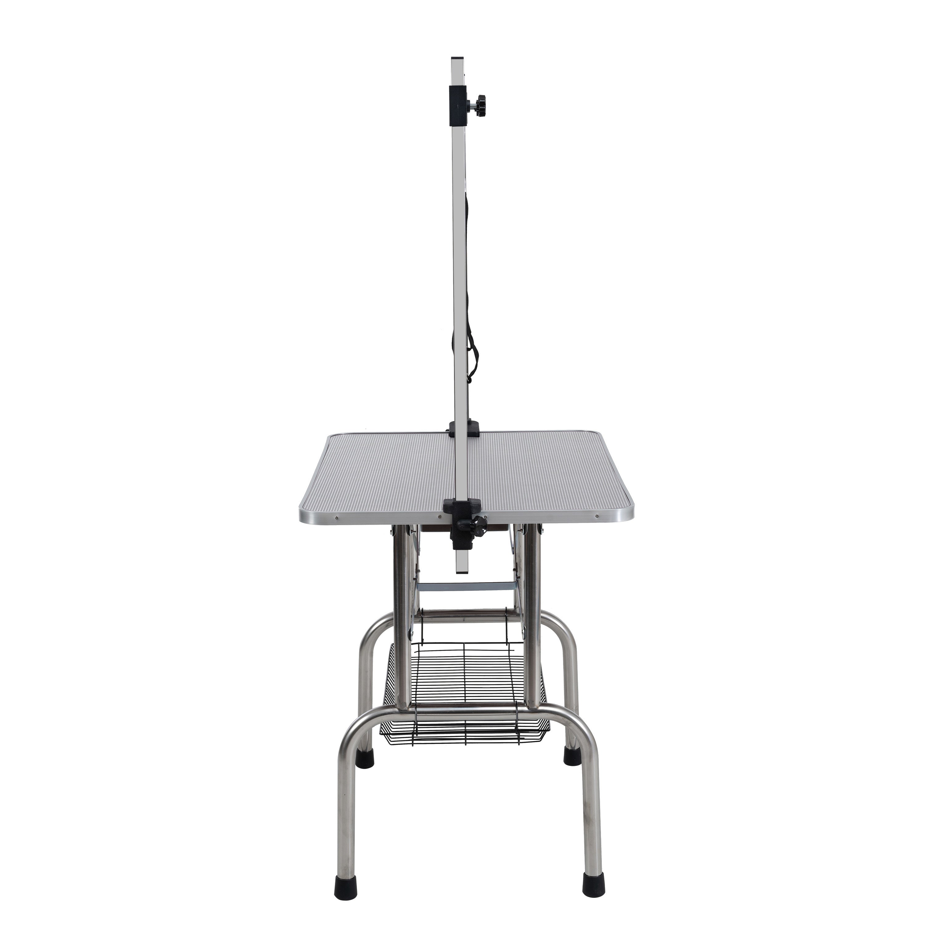 42' Folding Dog Pet Grooming Table Stainless Steel Frame Rubber Mat on Board with Adjustable Arm and Clamps pet dog Cat Grooming Table (SILVER-GRAY COLOR)