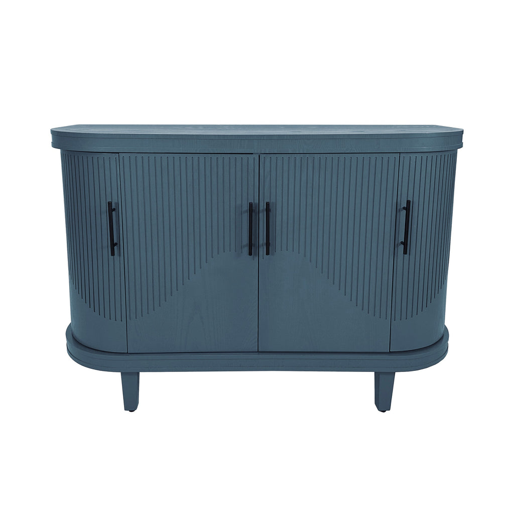 Modern Curved Sideboard 47.2-Inch Decorative Storage Cabinet Wooden Console Table Coffee Bar Cabinet with 4 Doors and Adjustable Interior Shelves for Living Room, Kitchen, Bedroom, Hallway (Blue)