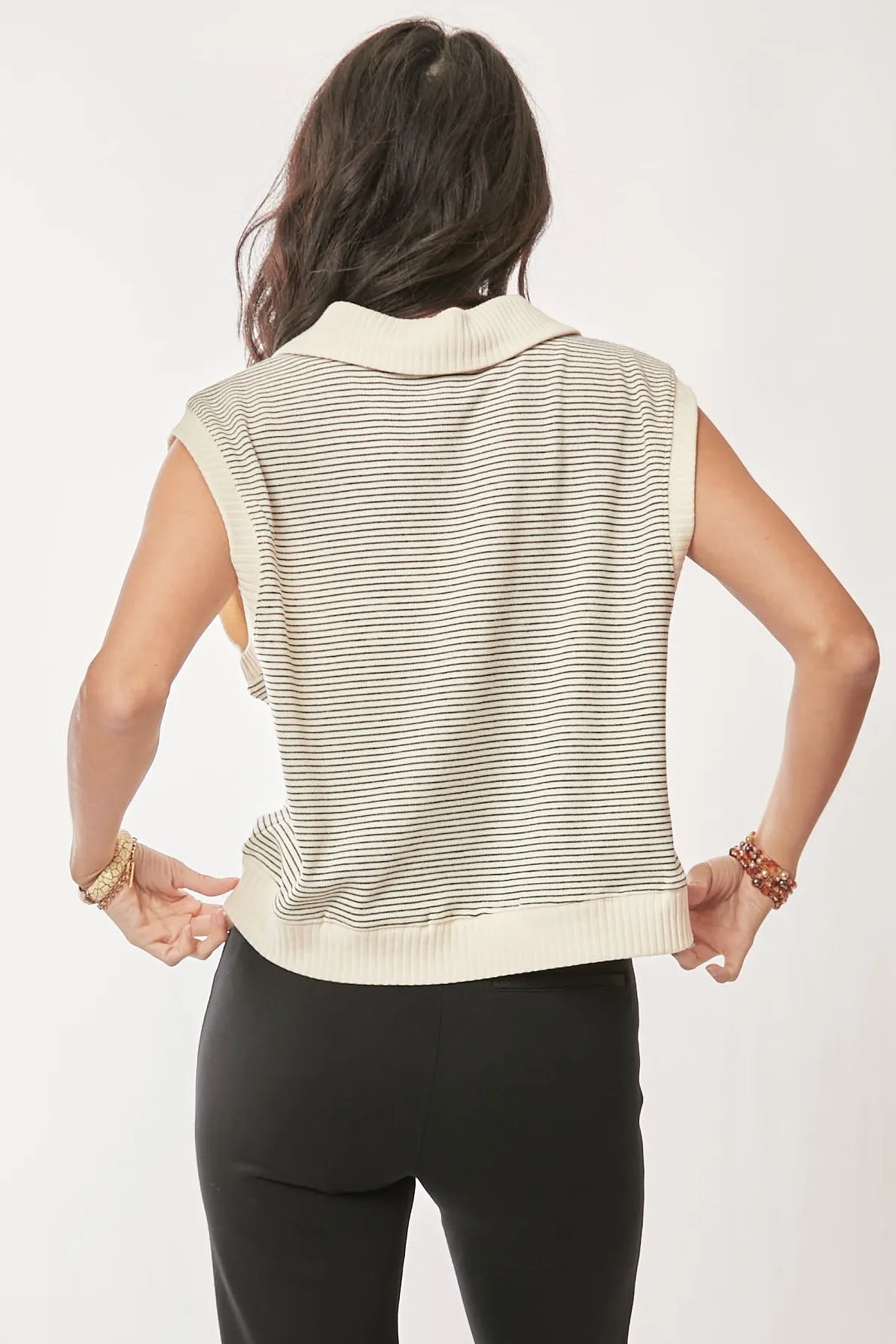 Davi & Dani French Terry Boxy Fit Striped Sweater Vest