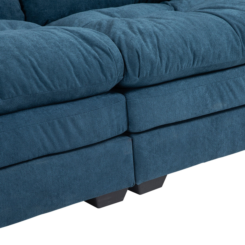84' Chenille Sofa Small Sofa Loveseat Deep Seat Sofa Couch with 2 Throw Pillows & Memory Foam for Living Room Apartment Office Lounge-Blue