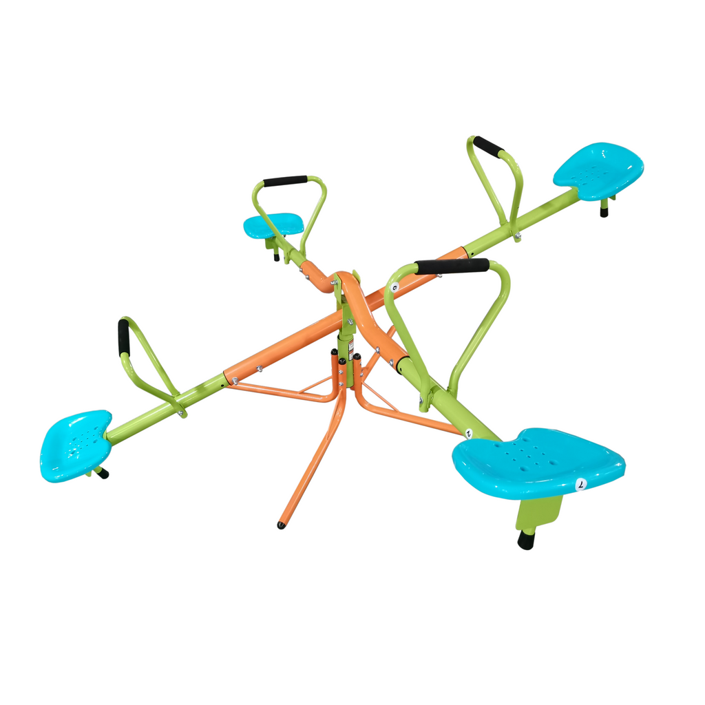 XSS004 Outdoor Playground Seesaw with 360-Degree Rotation for Kids, Sturdy Plastic Seats in Blue and Green