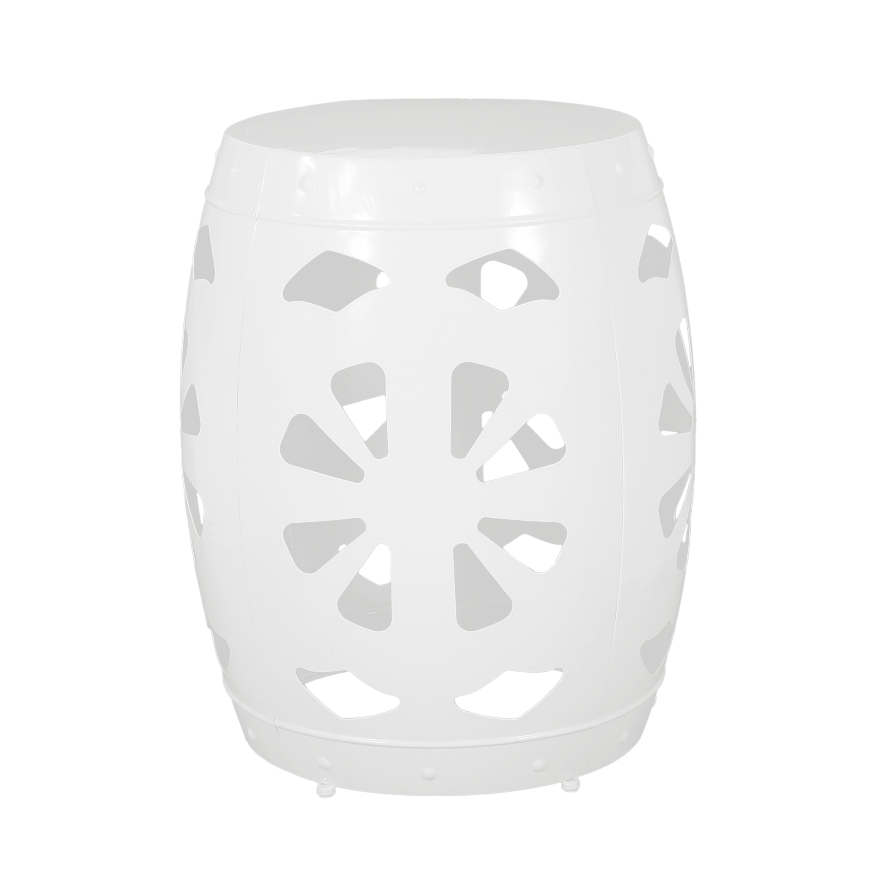 Modern White Metal End Table with Floral Iron Cut Design and Powder-Coated Frame