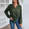 Fall V-neck Women's Top Texture Sunken Stripe Long-sleeved Sweater