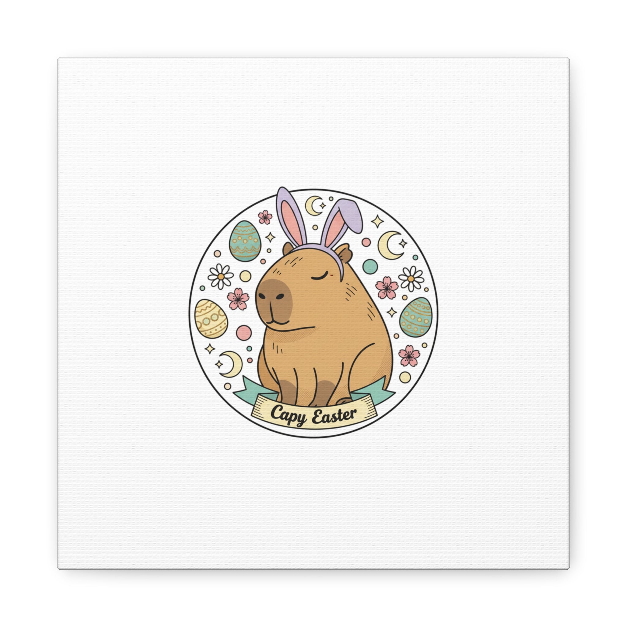 Capy Easter Canvas, pastel bunny aesthetic | cottagecore spring wall art