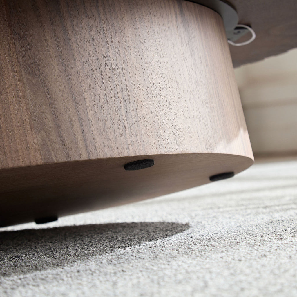 Modern Handcraft Drum Coffee Table Length 43.7 inch Ellipse Coffee Table for Living Room,Oval Small Coffee Table with Sturdy Pedestal,Walnut MDF