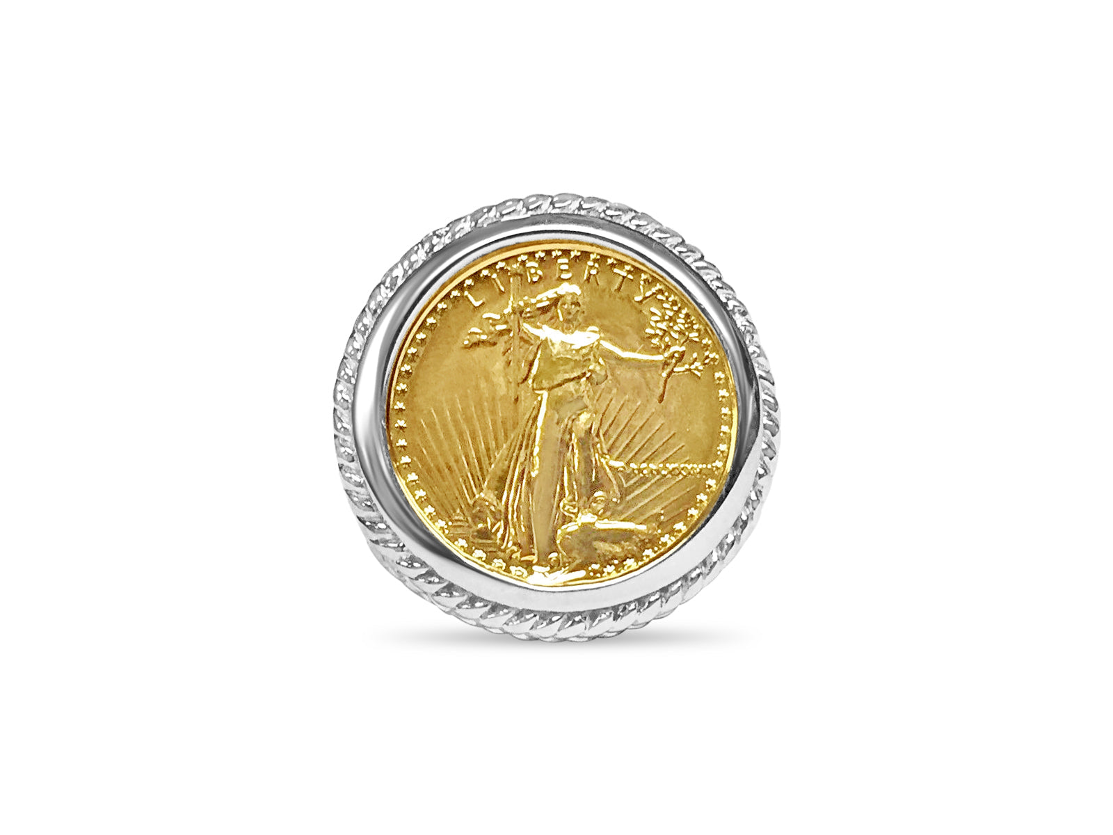 Fancy Solid White/Yellow/Rose Gold Handmade Coin Ring , 1/10oz Coin ,