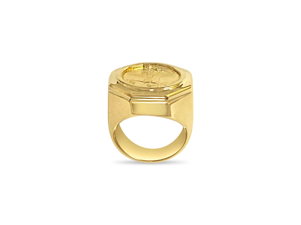 Fancy Solid White/Yellow/Rose Gold Handmade Coin Ring , 1/10oz Coin ,