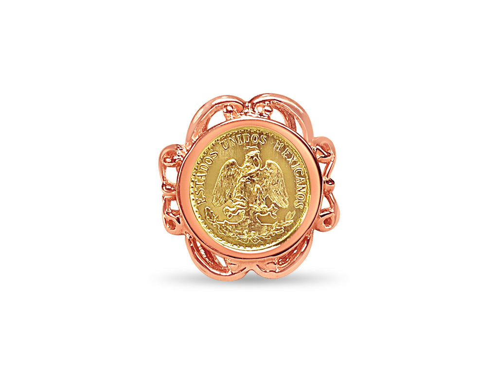 Fancy Ladies Solid White/Yellow/Rose Gold Handmade Coin Ring , Dos Pesos Coin ,