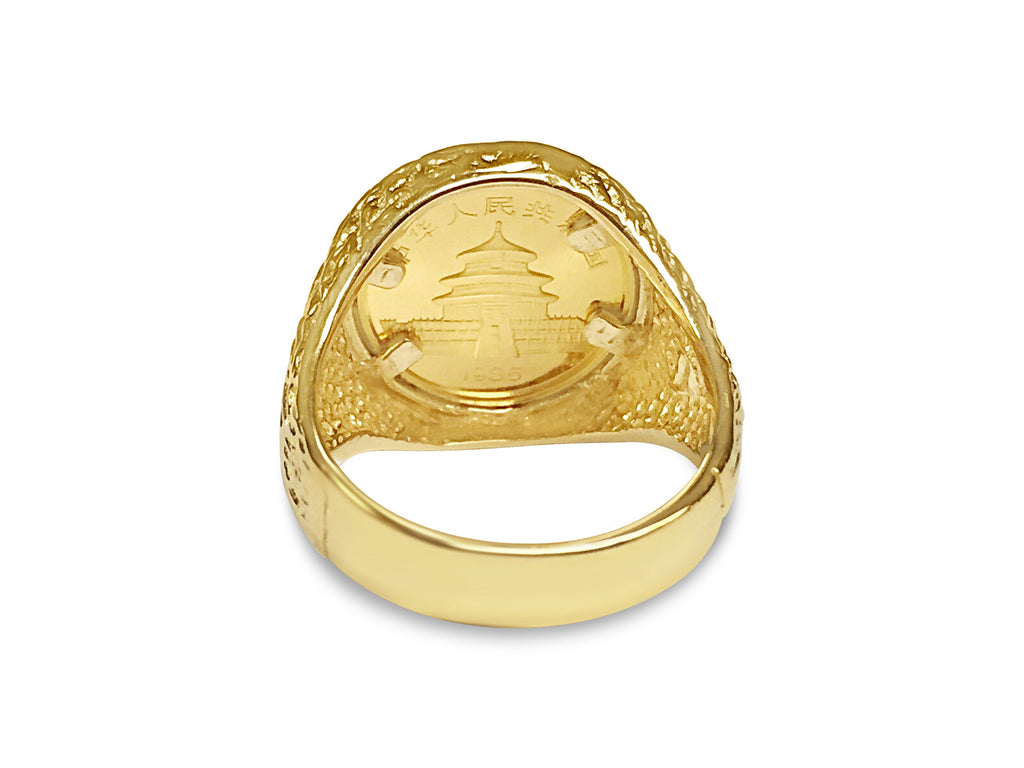 Nugget Solid White/Yellow/Rose Gold Handmade Coin Ring , Chinese Panda Bear Coin ,