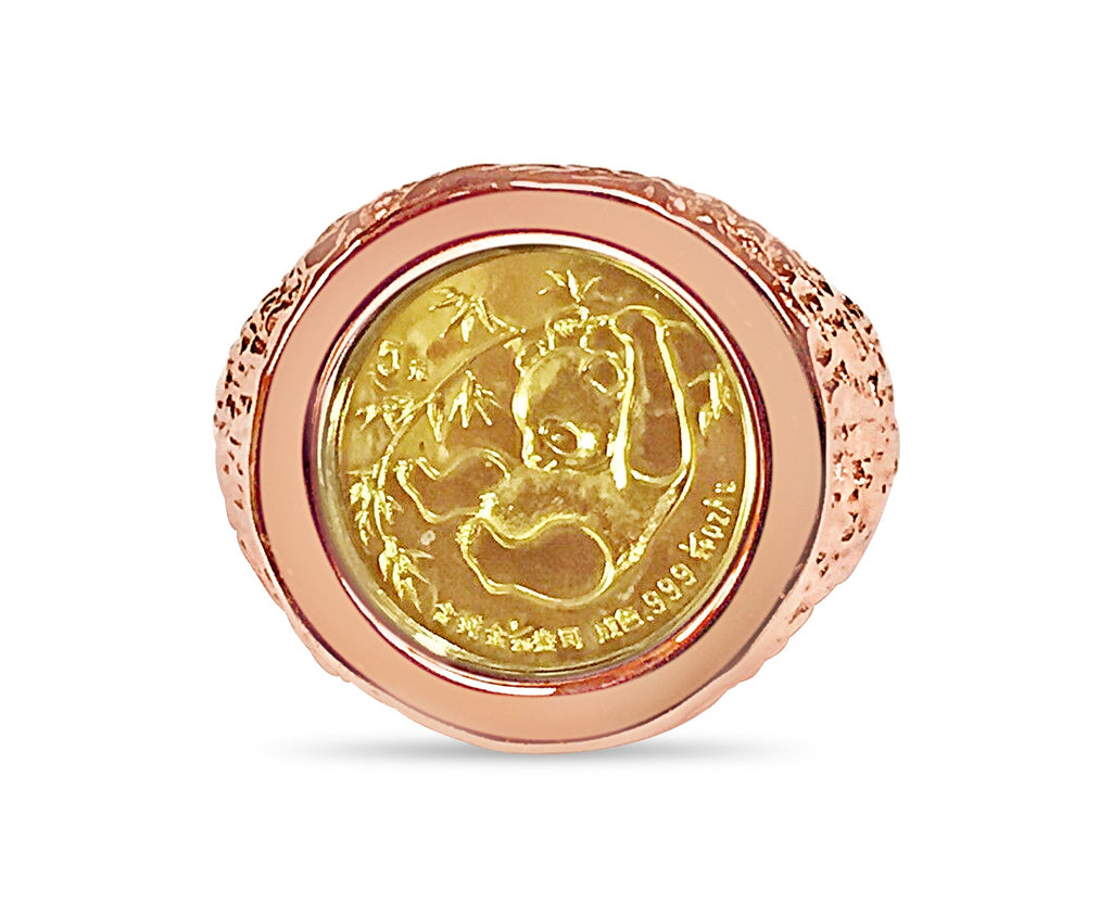 Nugget Solid White/Yellow/Rose Gold Handmade Coin Ring , Chinese Panda Bear Coin ,