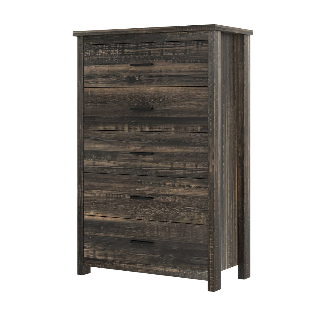 4PCS Bedroom Sets, Wooden Queen Size Bed Frame with Storage Headboard and Charging Station, 2 Nightstands with 2 Drawers, 1 Dresser with 5 Drawers, Antique Gray