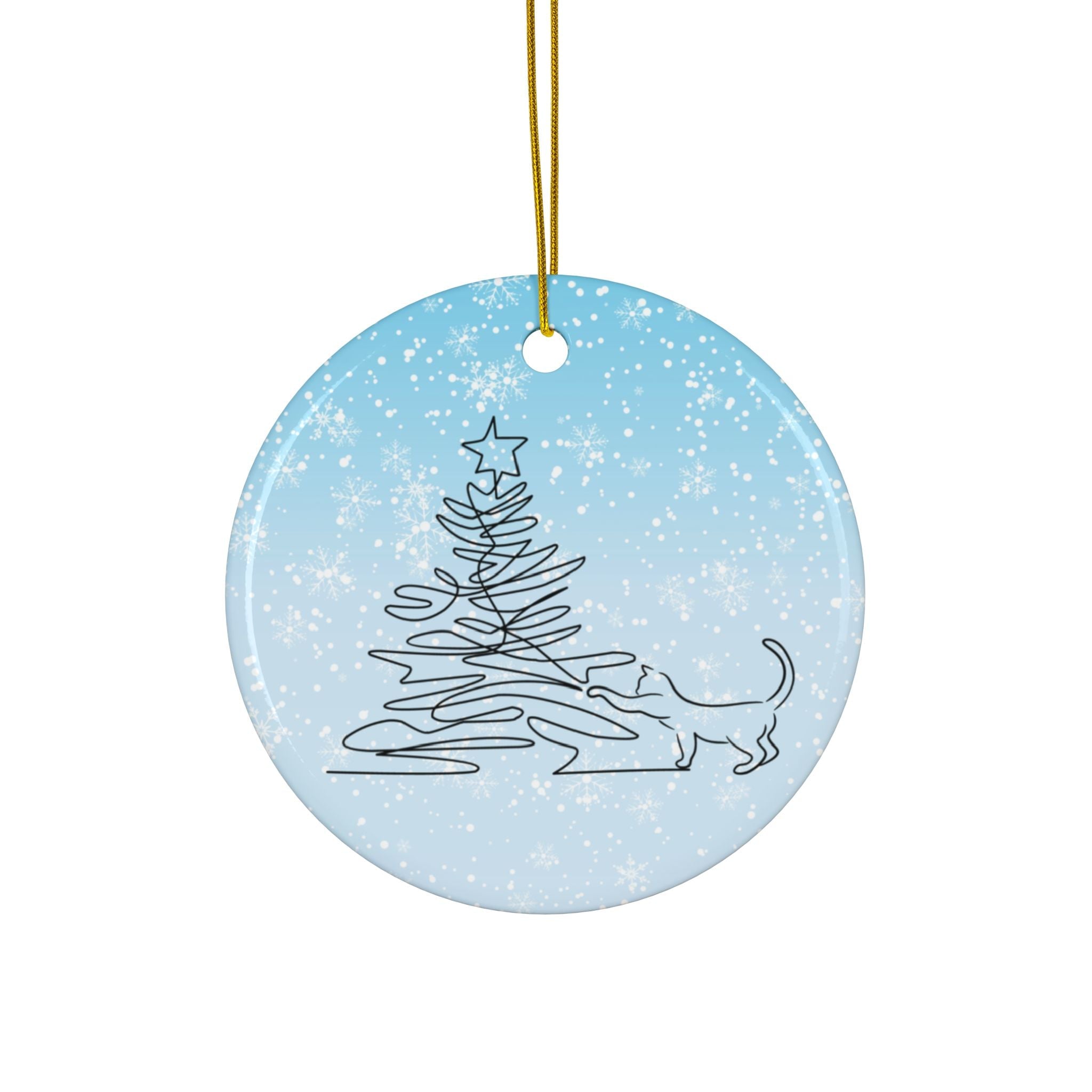 Sketchy Christmas Kitty Ceramic Ornaments, 2-Side Print