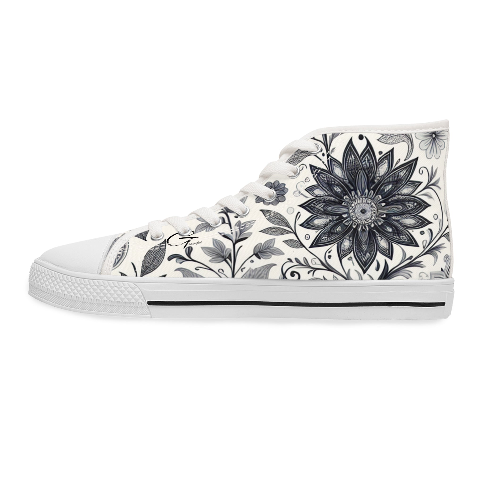 Elegant Floral Women's High Top Sneakers | Stylish Footwear for All Occasions, Casual Wear, Unique Gifts, Trendy Sneakers, Fashion Footwear