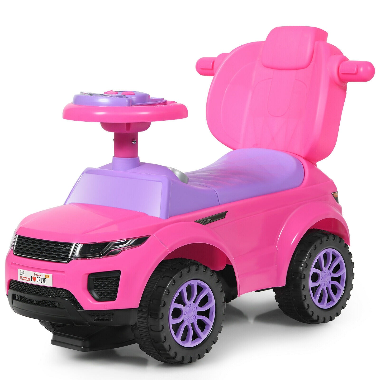 3 in 1 Ride on Push Car Toddler Stroller Sliding Car with Music-Pink