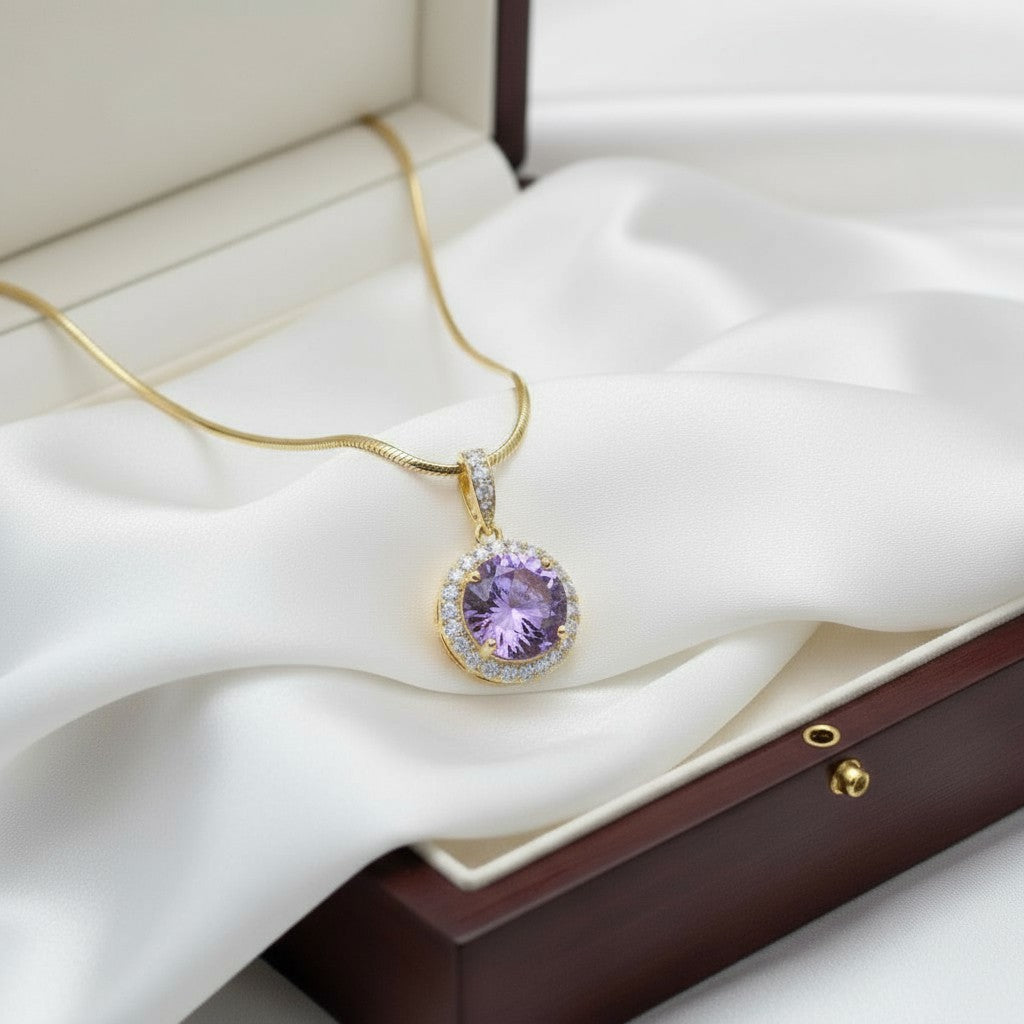 "Circle of Life" Round Portuguese Cut Cremation Pendant with Halo 7mm