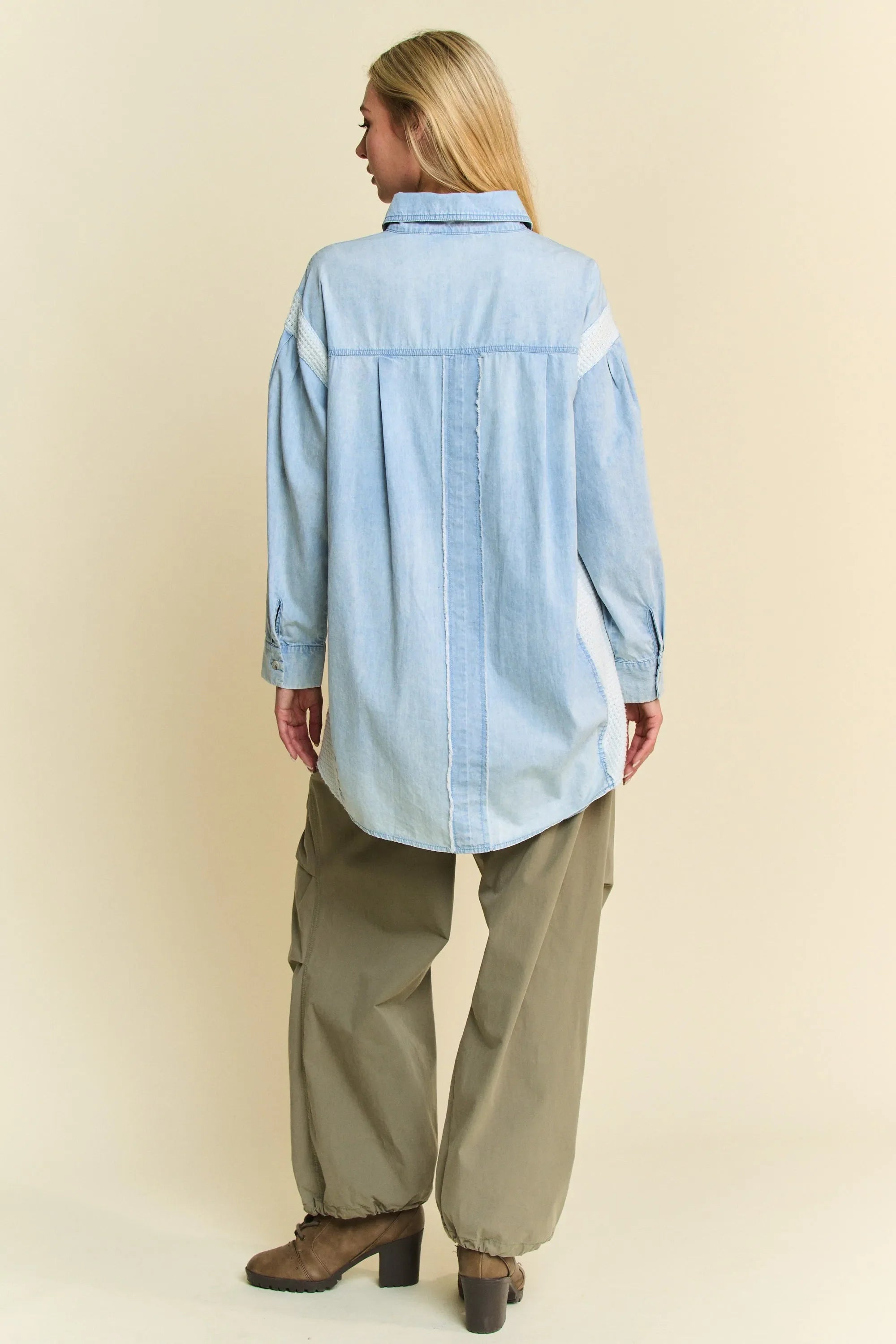 Davi & Dani Lightweight Washed Daisy Patch Waffle Knit Shirt
