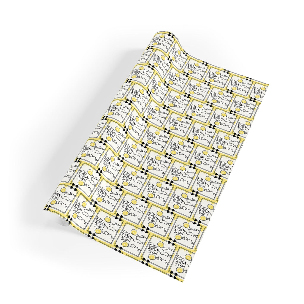 Dog Cat Birthday Wrapping Paper Rolls in Black & Yellow, 1pc