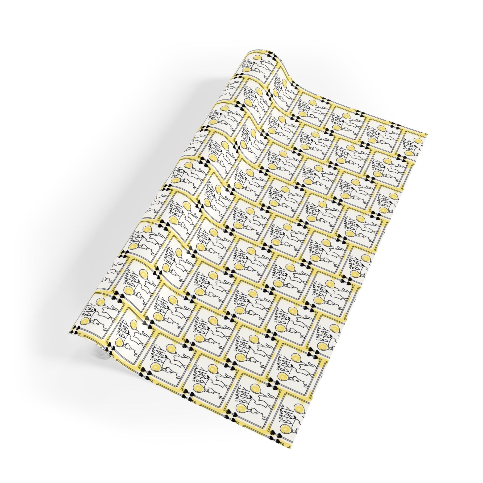 Dog Cat Birthday Wrapping Paper Rolls in Black & Yellow, 1pc