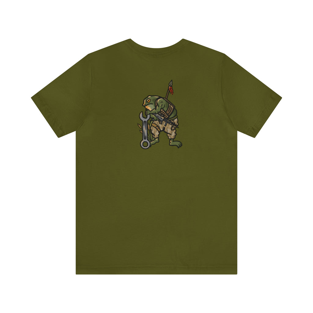 Mechanic Frog With Wrench and M4 - Back Print - Short Sleeve Tee