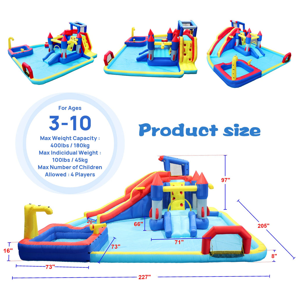 Inflatable 10 in1 slide water park  bouncing house garden with splash pool & water gun & basketball & climbing wall & dual pools & soccer