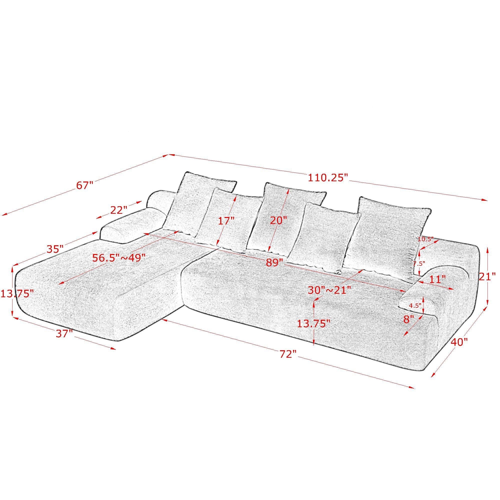110.25x67'' Modern Upholstered L-Shape Sectional Sofa Couch, Modular Compressed Sofa with Free Combination for Living Room Bedroom, Melange Velvet, Green