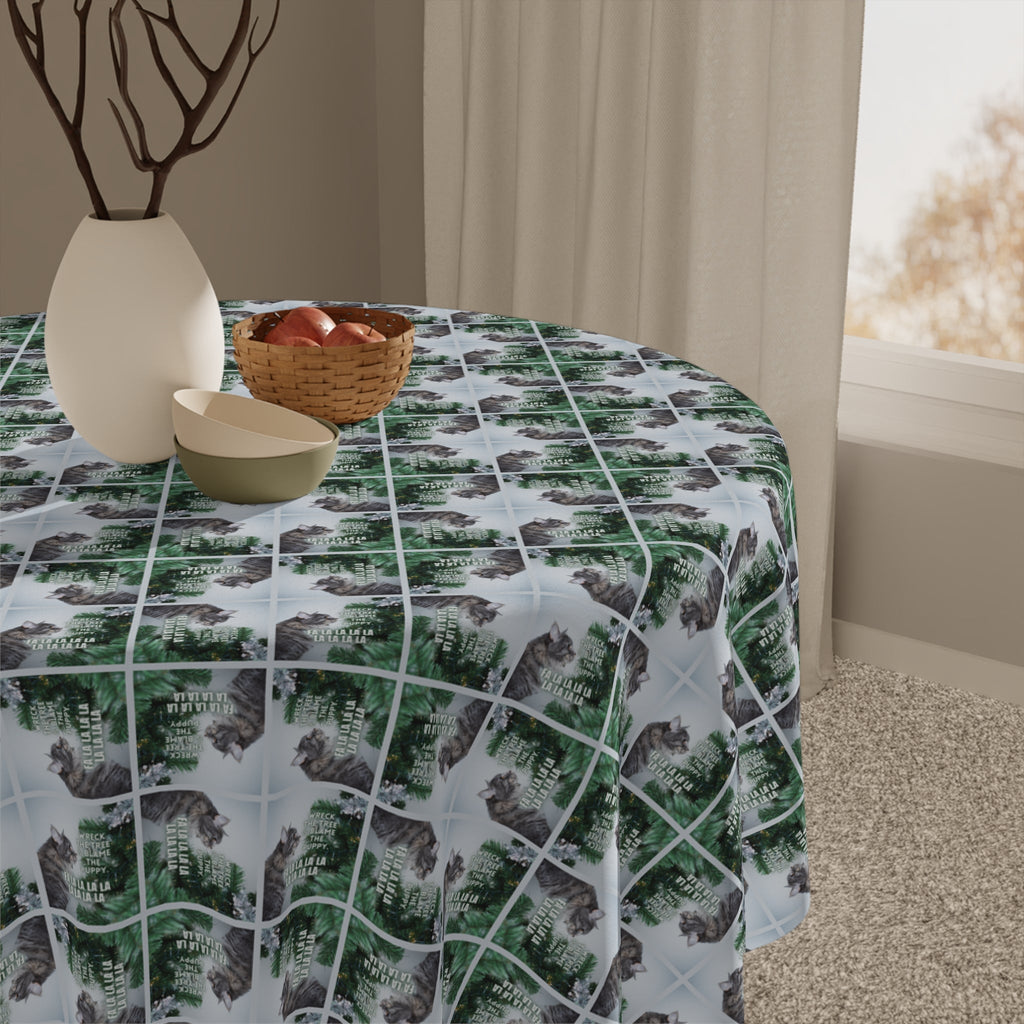 Wreck the Halls & Blame the Puppy Christmas Tablecloth
