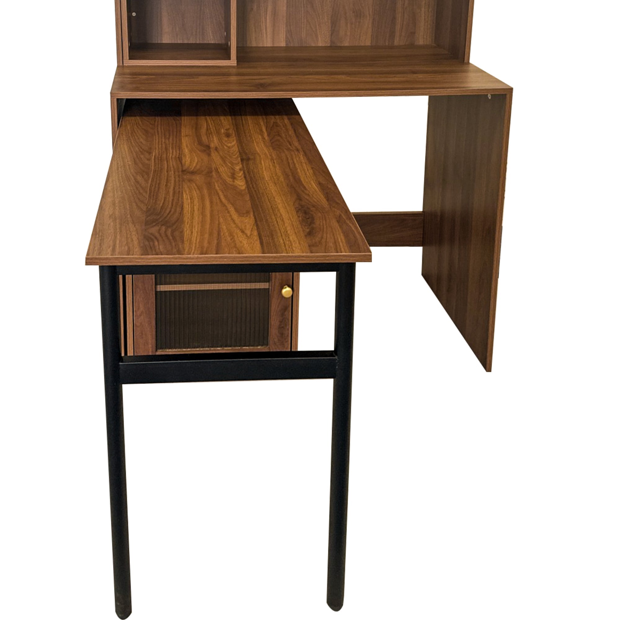 Computer Desk with glass door for Home Office or Study desk,  Bookshelf & Hutch, Computer Desk with 90 Degree Rotating Desktop,Large Working Space