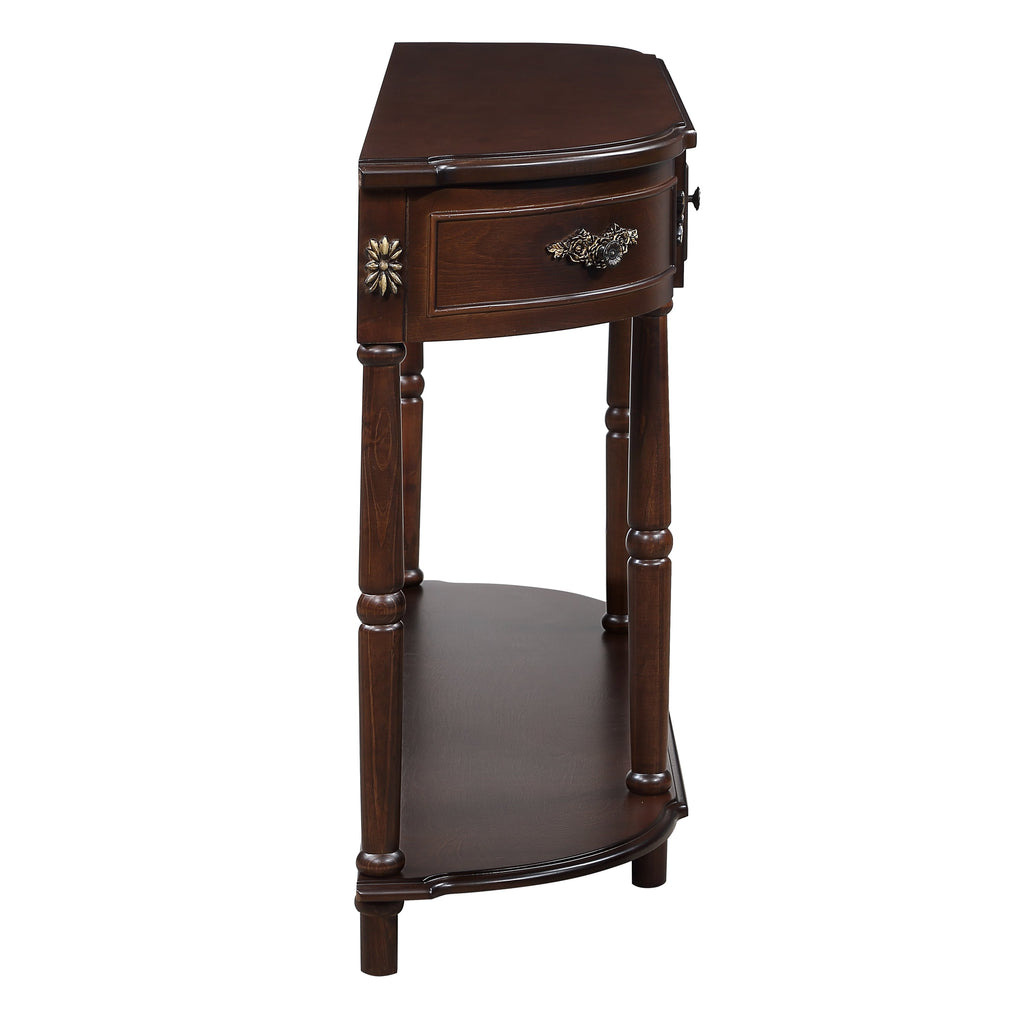 Retro Curved Wood Console Table, 52 inch Circular Half Moon Sofa Table with Open Shelf and 2 Drawers, Solid Wood Entry Table for Living Room, Hallway, Espresso
