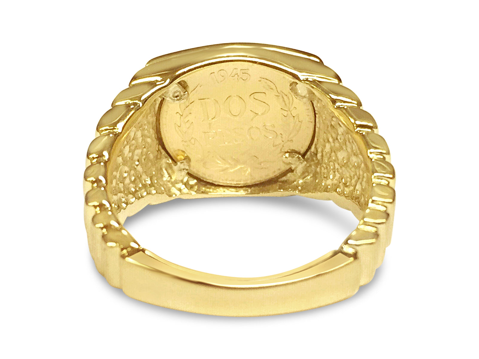 Fancy Solid White/Yellow/Rose Gold Handmade Coin Ring , Dos Pesos Coin ,