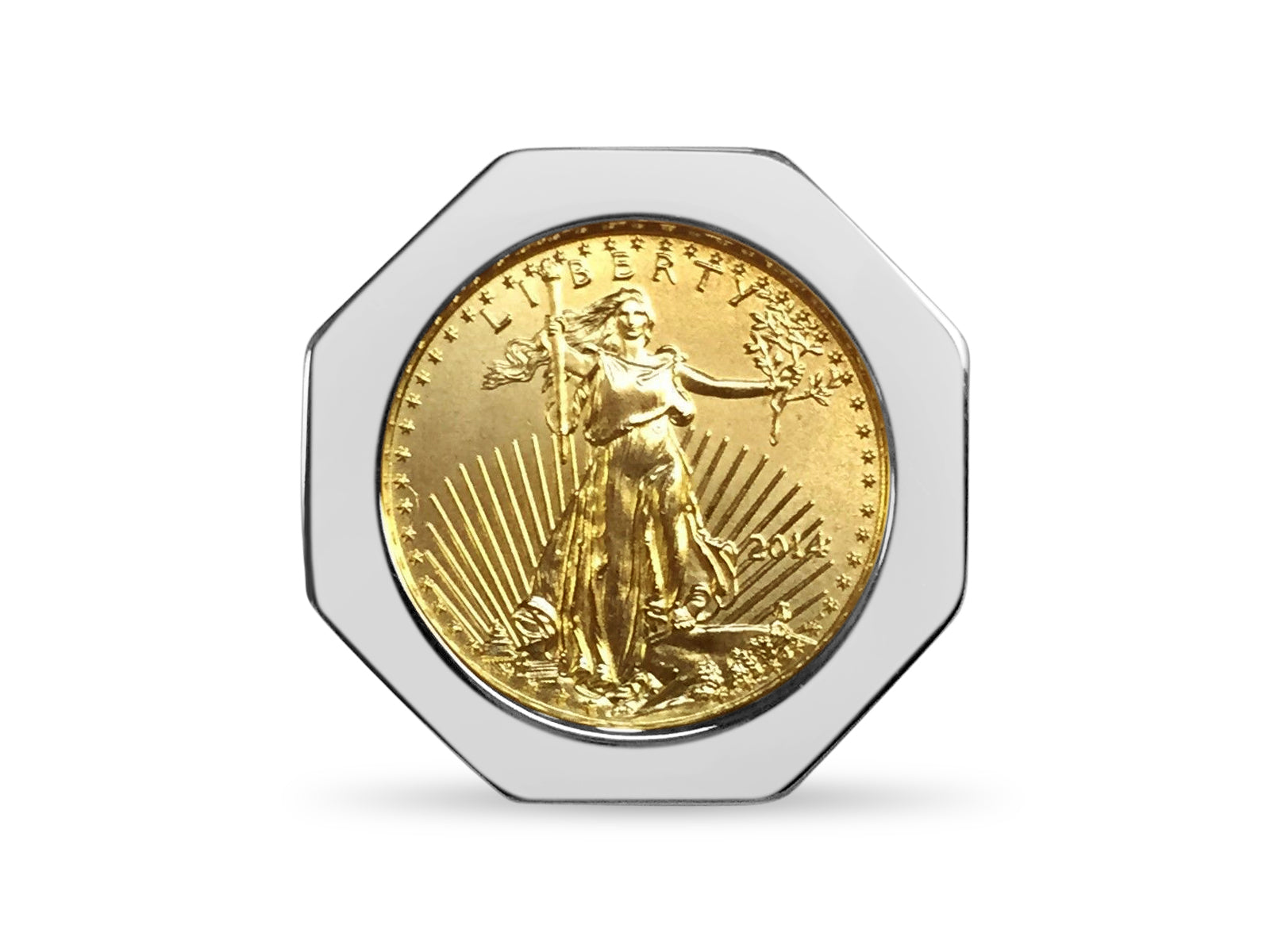 Fancy Solid White/Yellow/Rose Gold Handmade Coin Ring , 1/10oz Coin ,