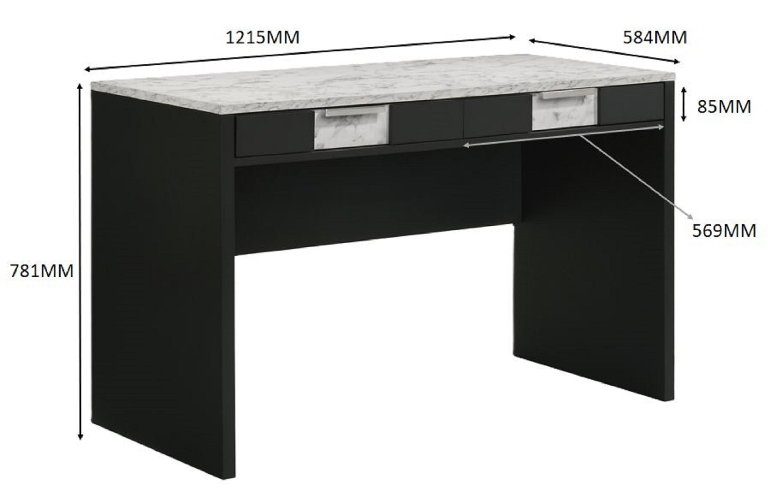 1pc Modern Desk Elegance Black Base Stunning Marble Storage Two Drawers Wooden Home Office Furniture White Black