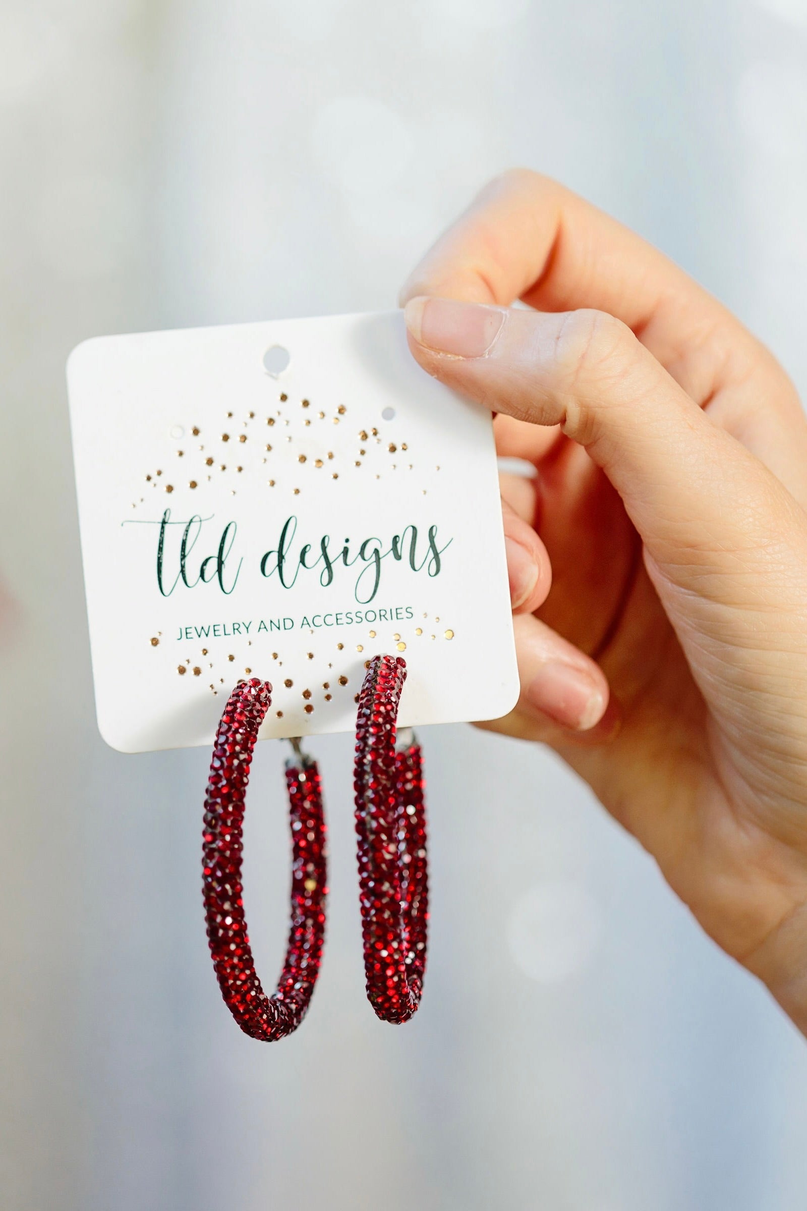 Burgundy rhinestone hoops