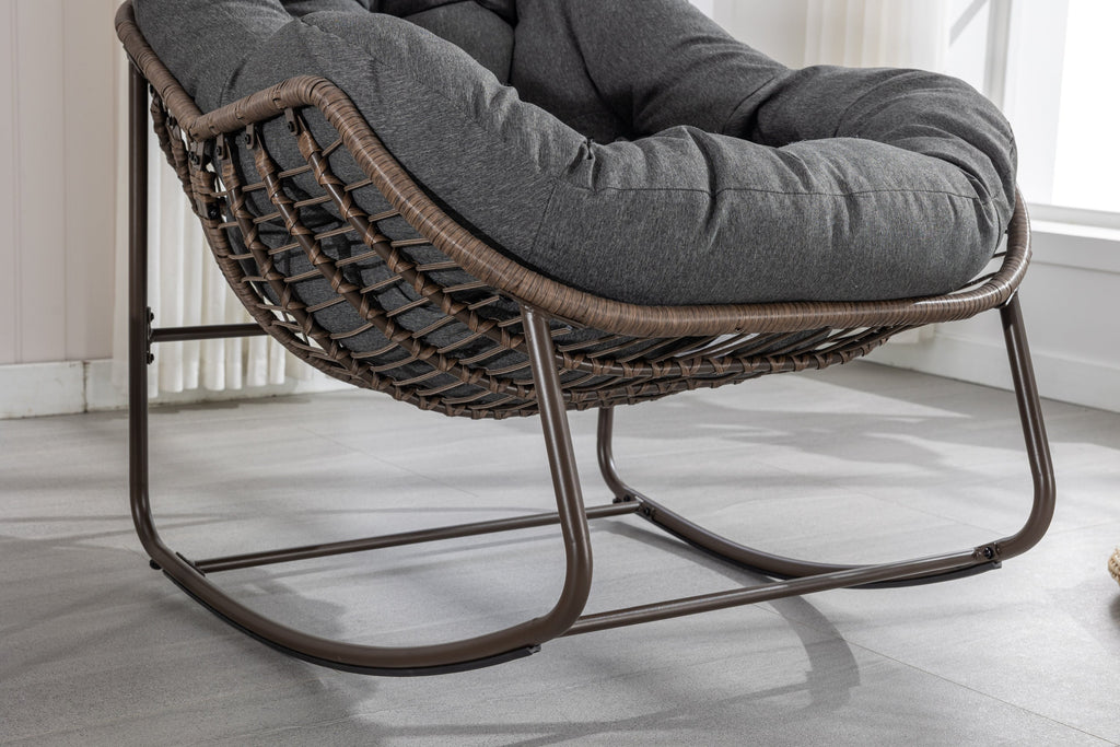 Outdoor Rattan Rocking Chair,Padded Cushion Rocker Recliner Chair Outdoor for Front Porch, Living Room, Patio, Garden, Grey