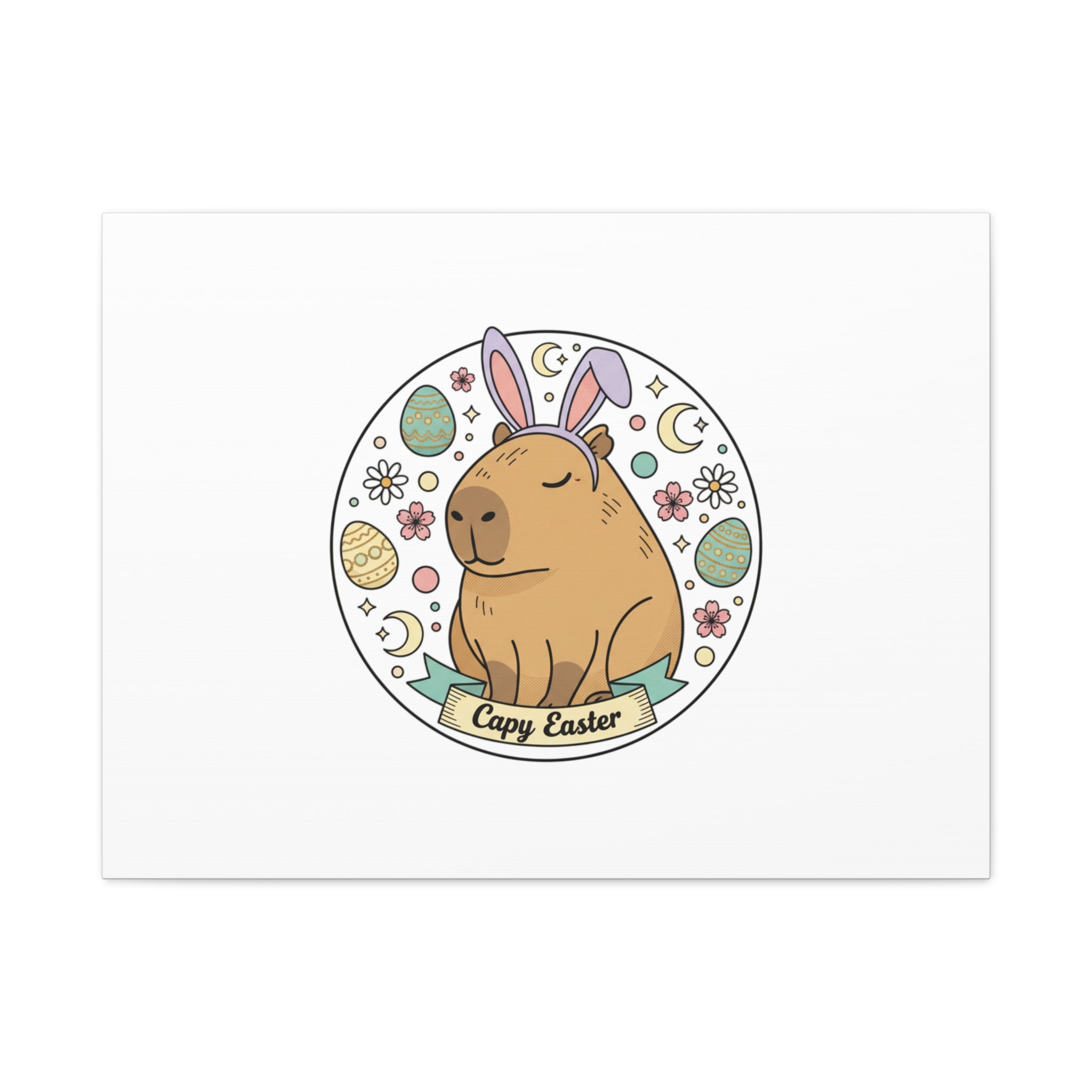 Capy Easter Canvas, pastel bunny aesthetic | cottagecore spring wall art