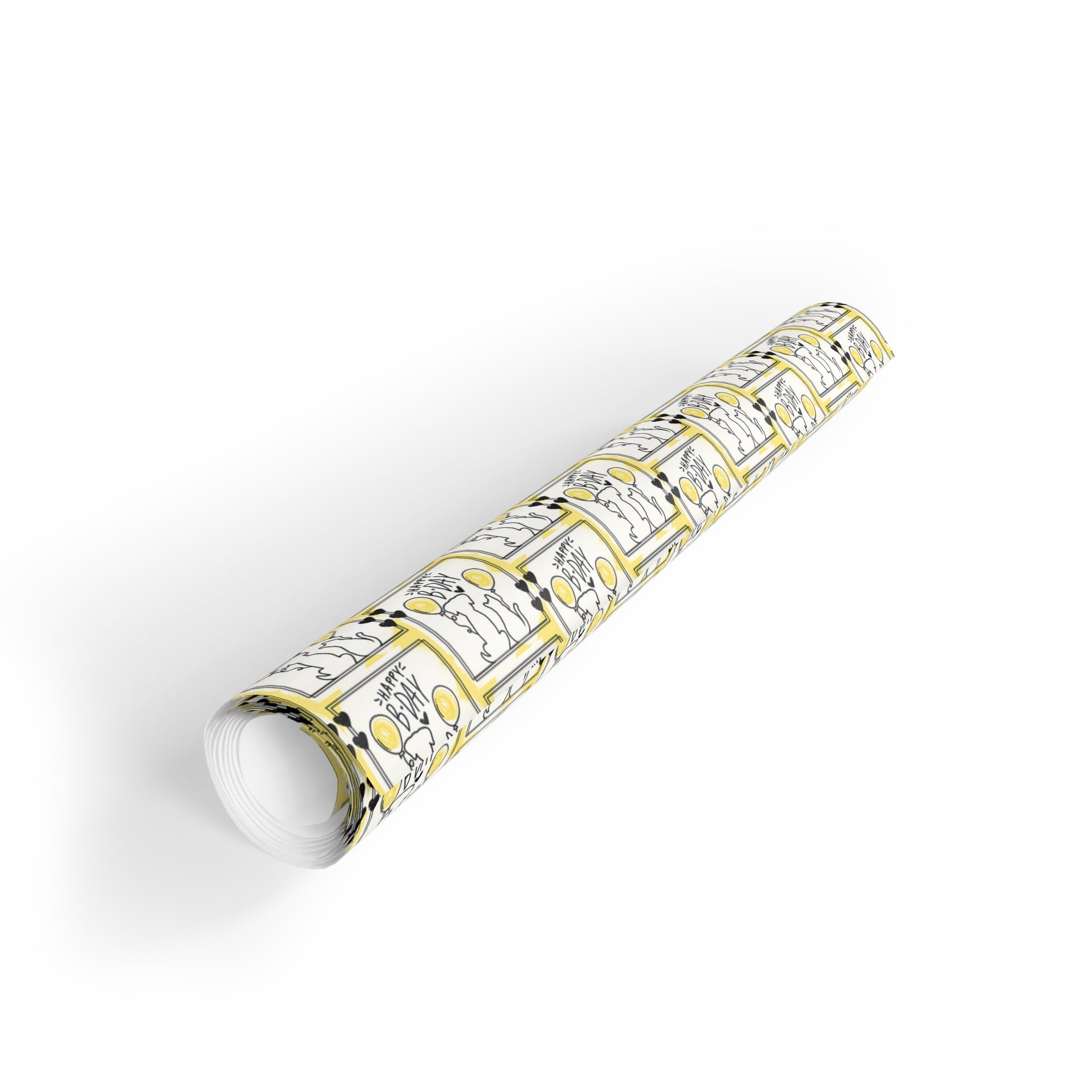 Dog Cat Birthday Wrapping Paper Rolls in Black & Yellow, 1pc