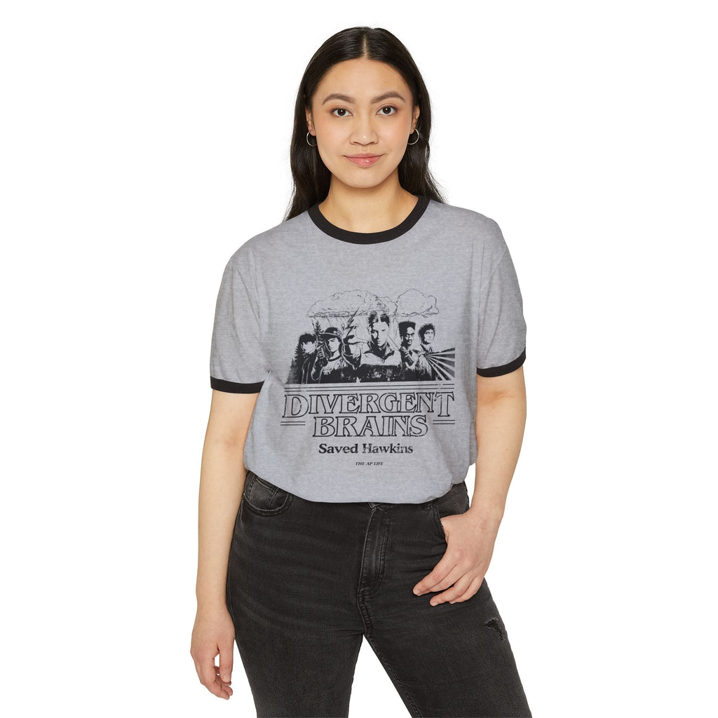 Divergent Brains Saved Hawkins - Adult Unisex Cotton Ringer T-Shirt