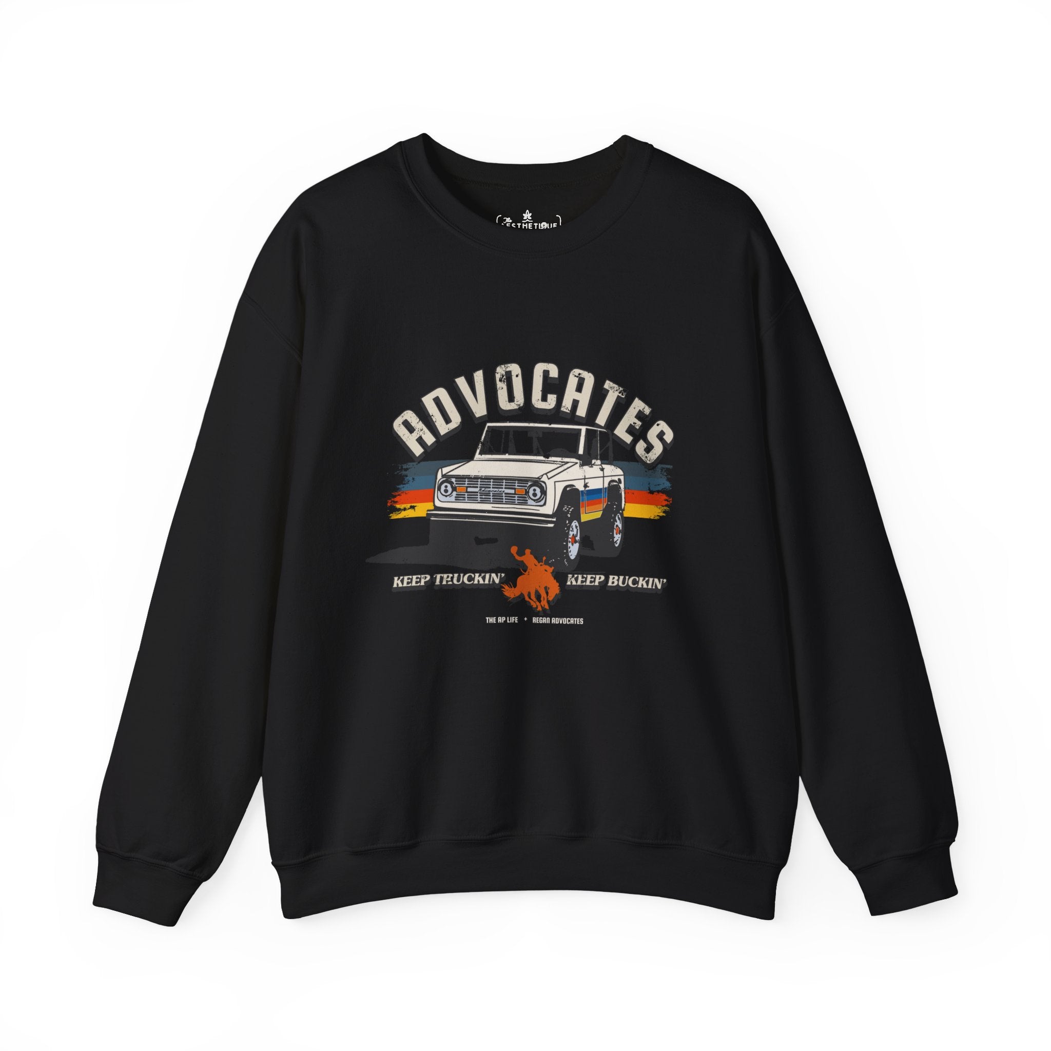 Advocates Keep Truckin', Keep Buckin' - Retro Bronco Truck - Unisex Heavy Blend™ Crewneck Sweatshirt