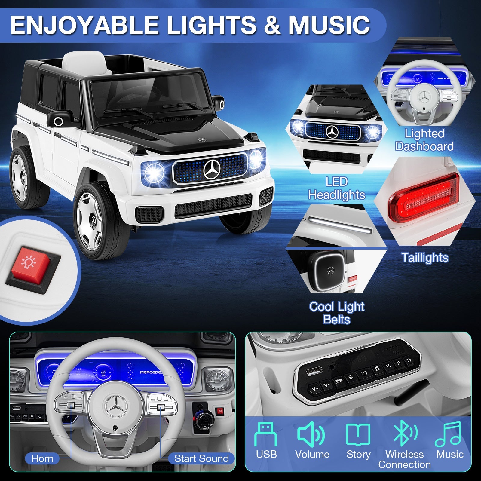12V Licensed Mercedes-Benz EQG Kids Ride On Car with Remote Control-White